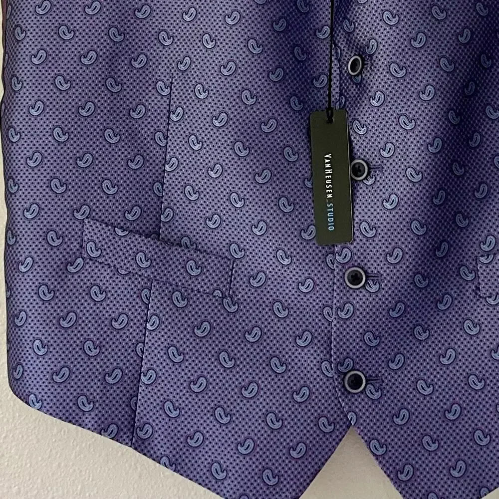 New Van Heusen Studio Purple Paisley Dress Vest Formal Suit Waistcoat formal M